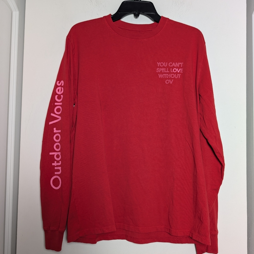 Outdoor voice long sleeve shirt red you can't spell love without OV sz S